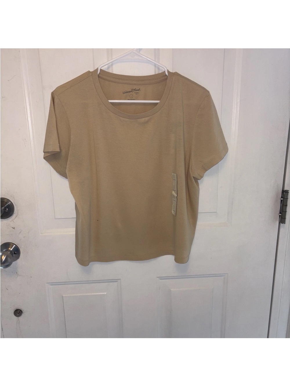 Universal Thread Women's Short Sleeve Crewneck Top in Beige